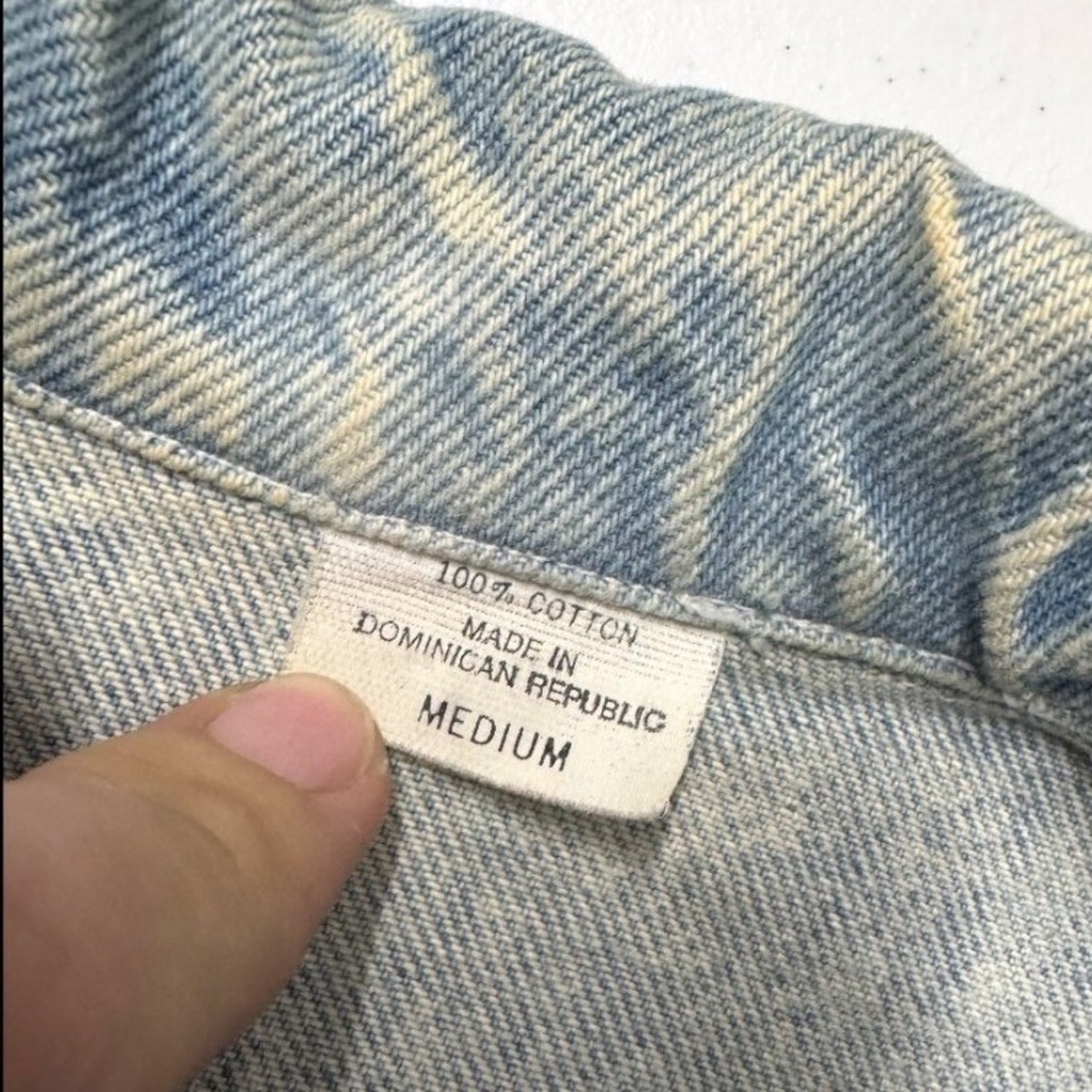 Vintage Acid Wash Denim Fringe Jacket Western 80s Boho Blue White Grey Leather - Picture 9 of 9